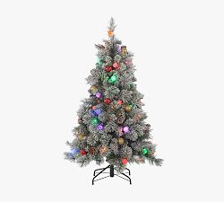Lit Multi-Colored Flocked Pine Faux Christmas Tree - 4.5 Ft.