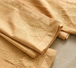Monochrome Embroidered Floral Cotton/Linen Napkins - Set of 4