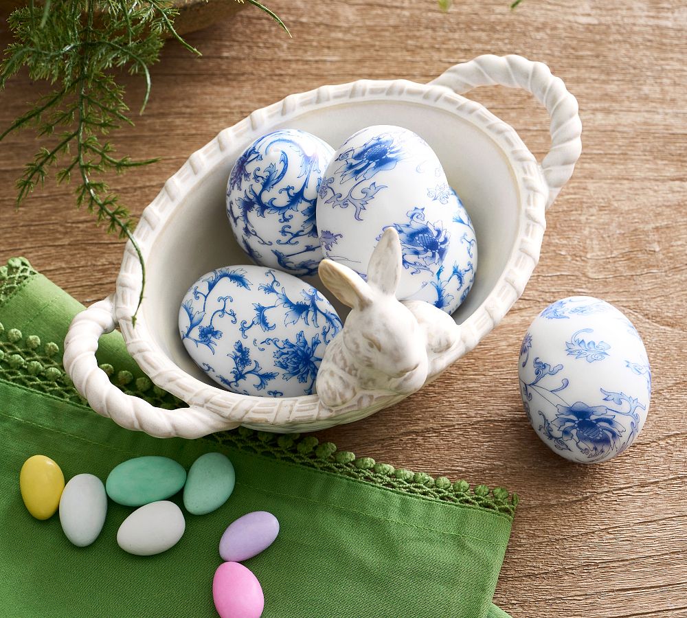 Toile Printed Eggs - Set of 5