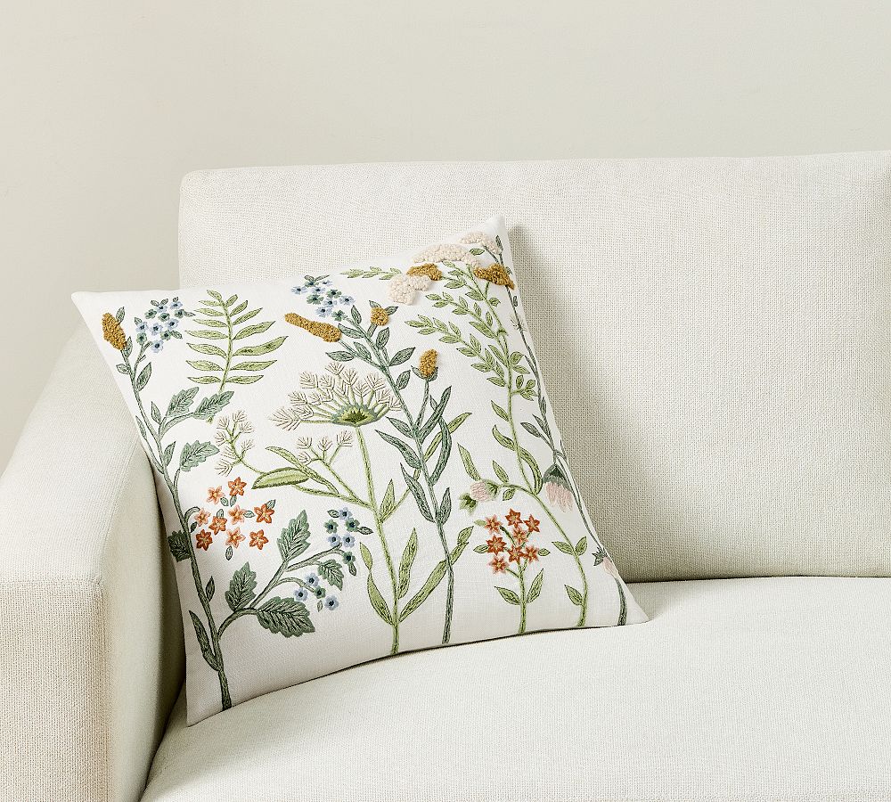Spring Botanical Embroidered Pillow
