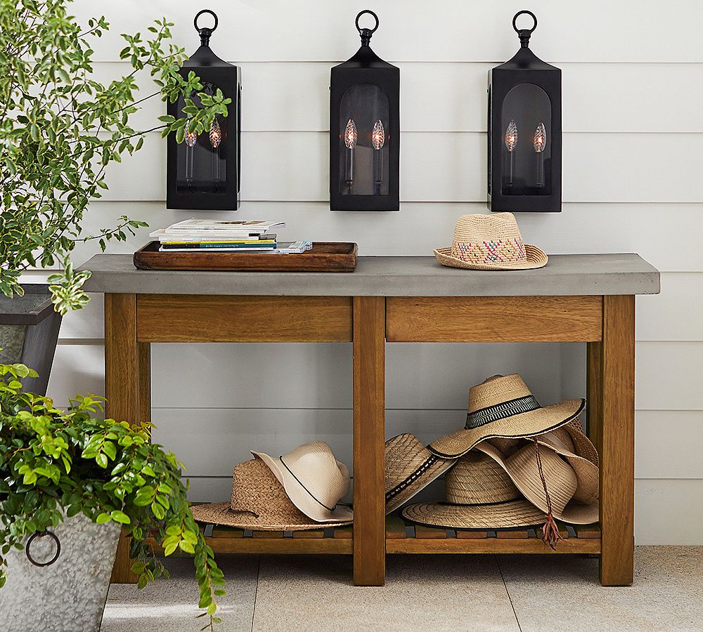 Abbott Concrete &amp; Acacia Rectangular Outdoor Console Table (55&quot;)