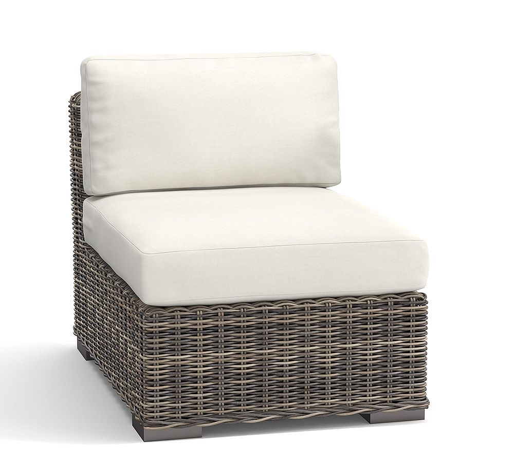 Open Box: Huntington All-Weather Wicker Square Arm Sectional, Armless Chair with Cushion, Gray