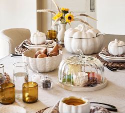 Glass Pumpkin Cloche with Wood Pedestal