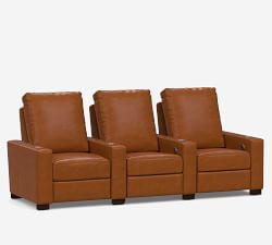 Turner Square Arm Leather Media Chair - Row of 3