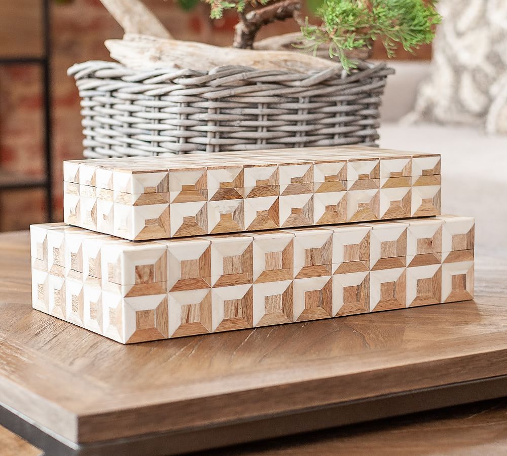 Cora Bone Decorative Box, Set of 2 - White