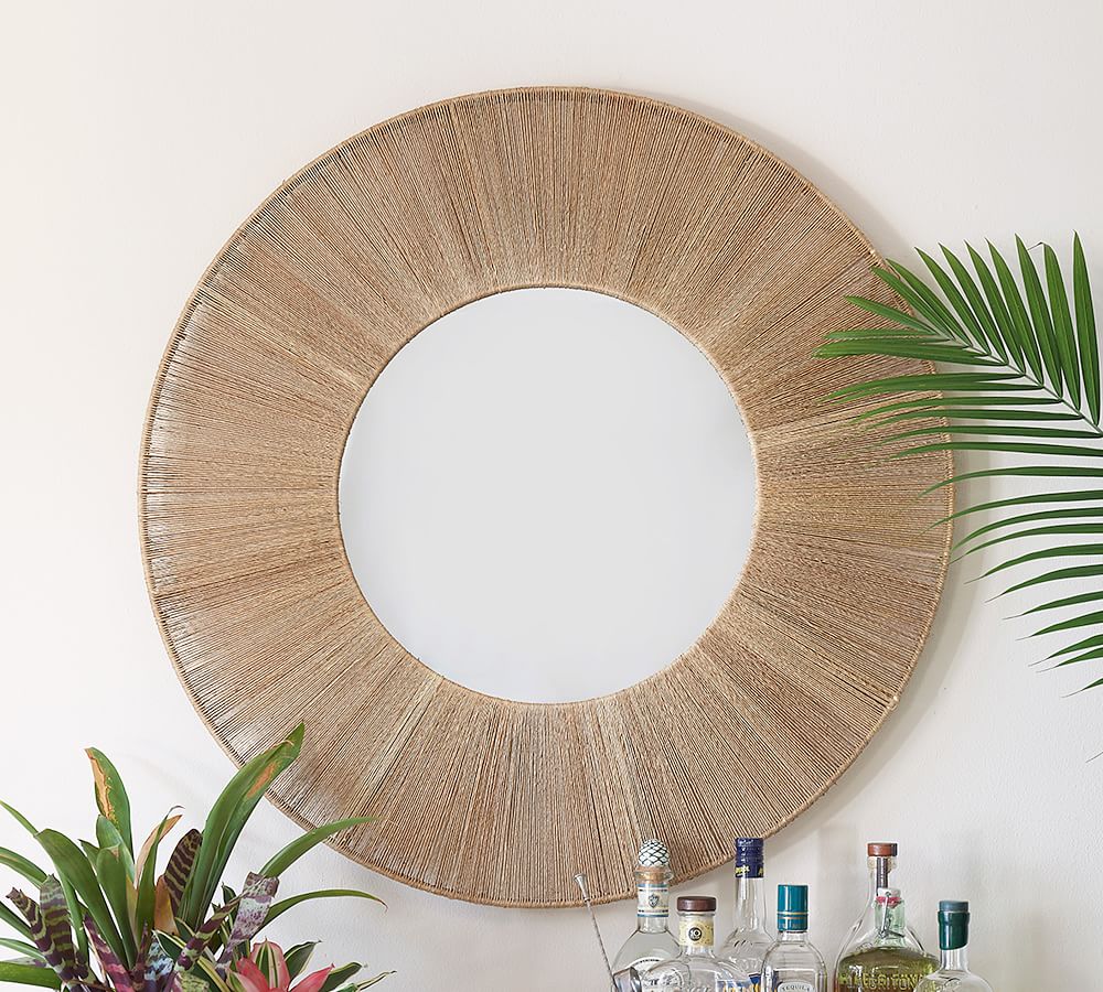 La Gomera Jute Round Mirror, 36&quot; x 36&quot;