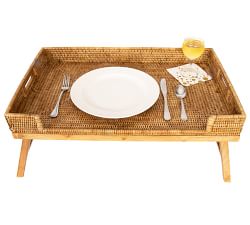 Tava Handwoven Rattan Serving Tray with Stand
