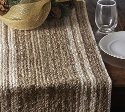 Two-Toned Striped Hand-Braided Jute Table Runner