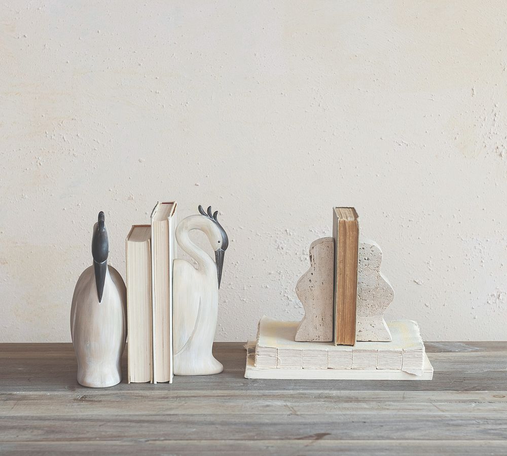 Decorative Travertine Wave Bookends, Set of 2