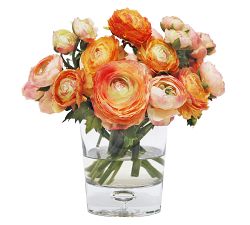 Faux Ranunculus in Glass Vase