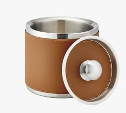 French Handcrafted Leather Ice Bucket with Tongs