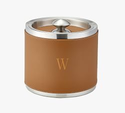 French Handcrafted Leather Ice Bucket with Tongs