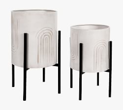 Bella Patterned Raised Planters with Gold Stand - Set of 2