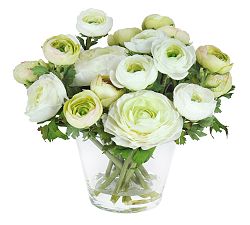 Faux Ranunculus in Glass Vase