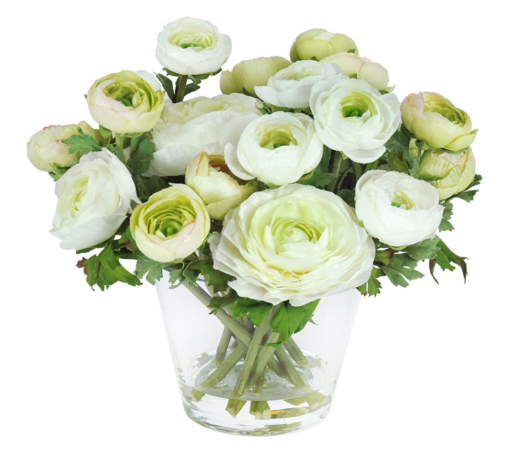 Faux Ranunculus in Glass Vase
