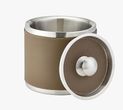 French Handcrafted Leather Ice Bucket with Tongs