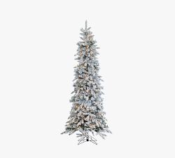 Lit Flocked Pencil Pine Faux Christmas Trees