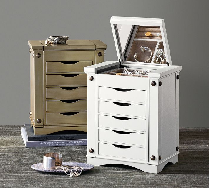 With Mirror White Armoire Jewelry Box Jewelry WHITE