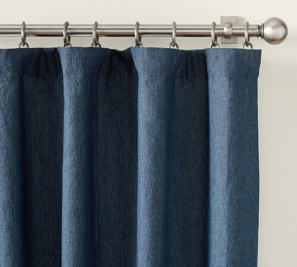 Open Box: Belgian Flax Linen Blackout Curtain, 50" W x 84" L - Denim
