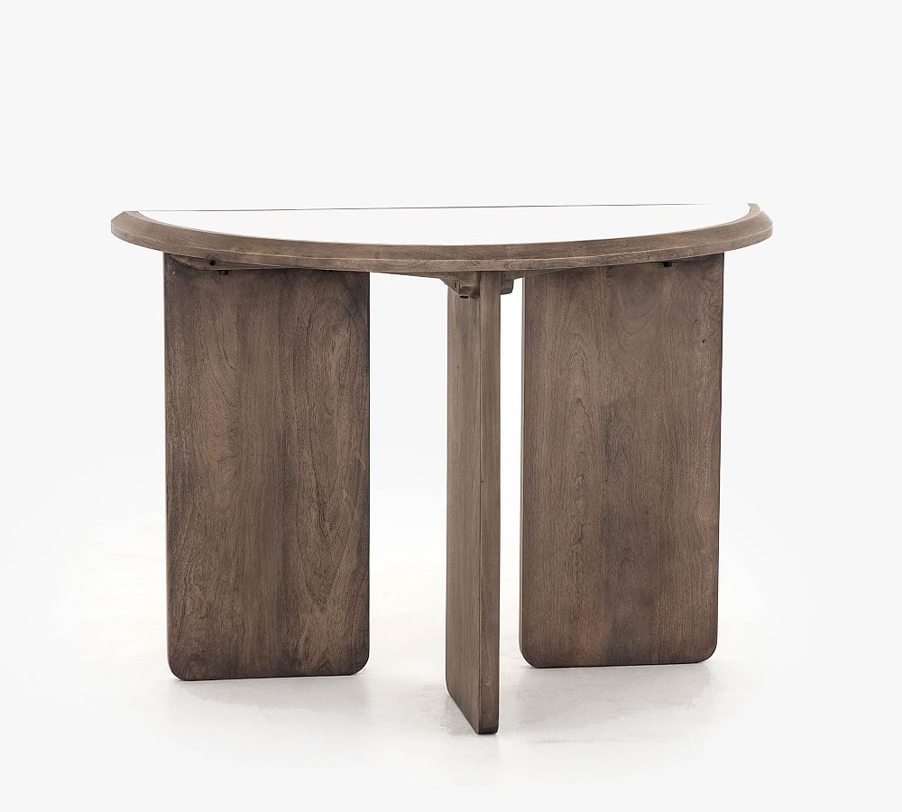 Dante Reclaimed Wood &amp; Marble Demilune Accent Table