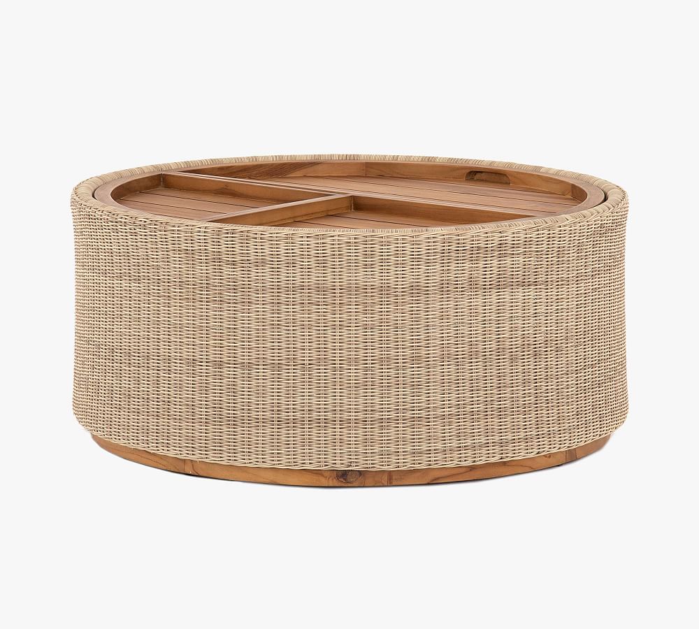 Constantine Wicker &amp; Teak Round Storage Coffee Table