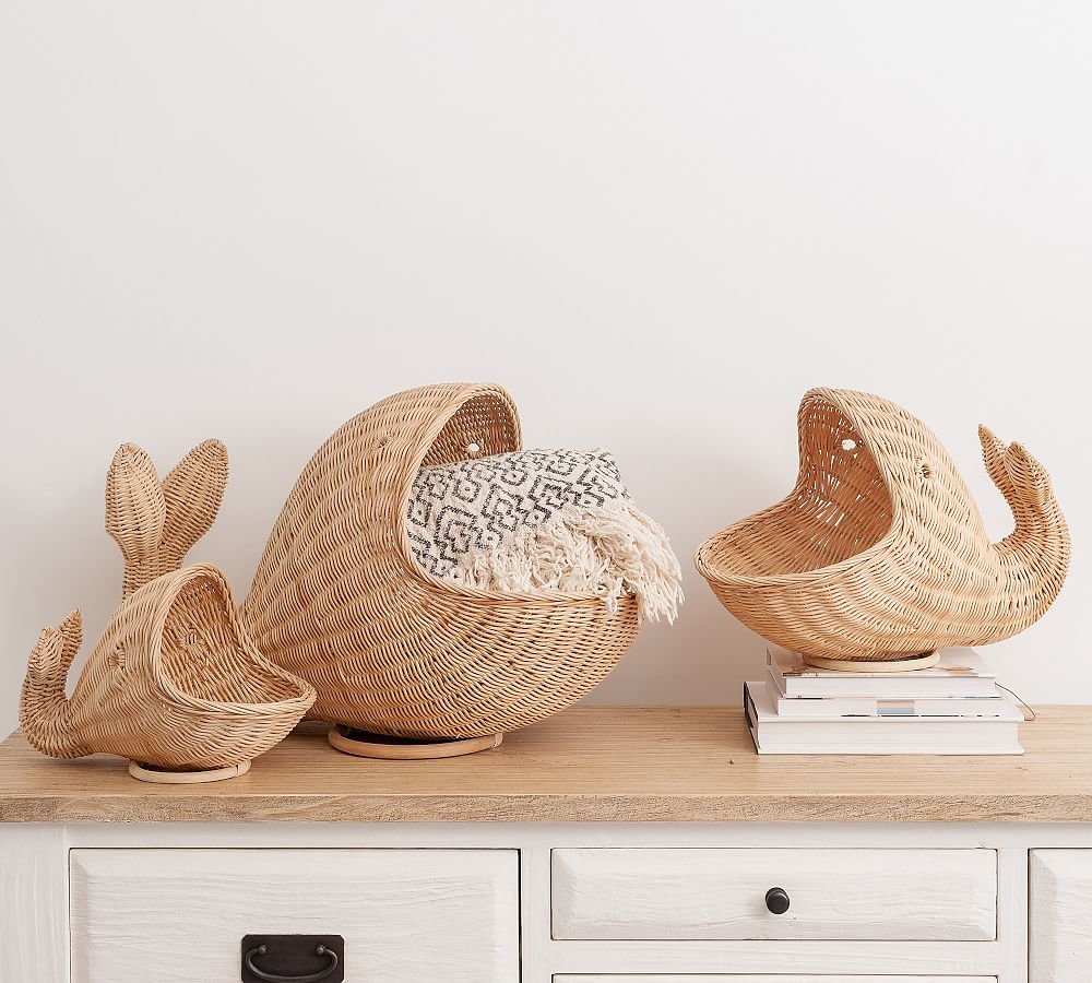 Decorative Woven Whale Baskets, Set of 3