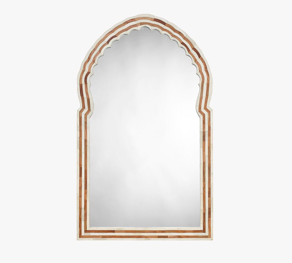 Mina Arched Bone &amp; Wood Wall Mirror