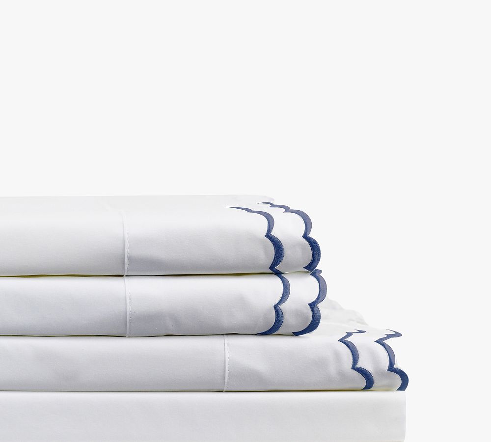 Maci Double Scalloped Percale Embroidered Sheet Set