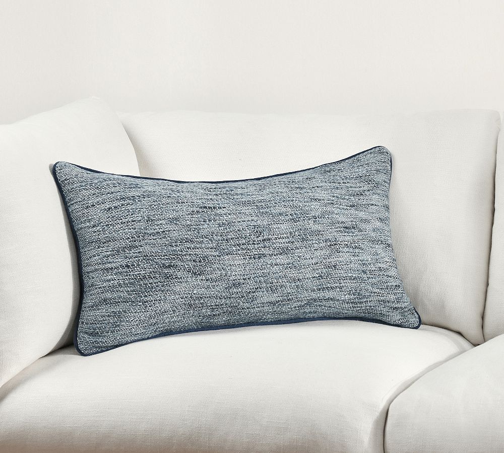 Kyree Blue Textured Cotton Lumbar Pillow 14" x 26"