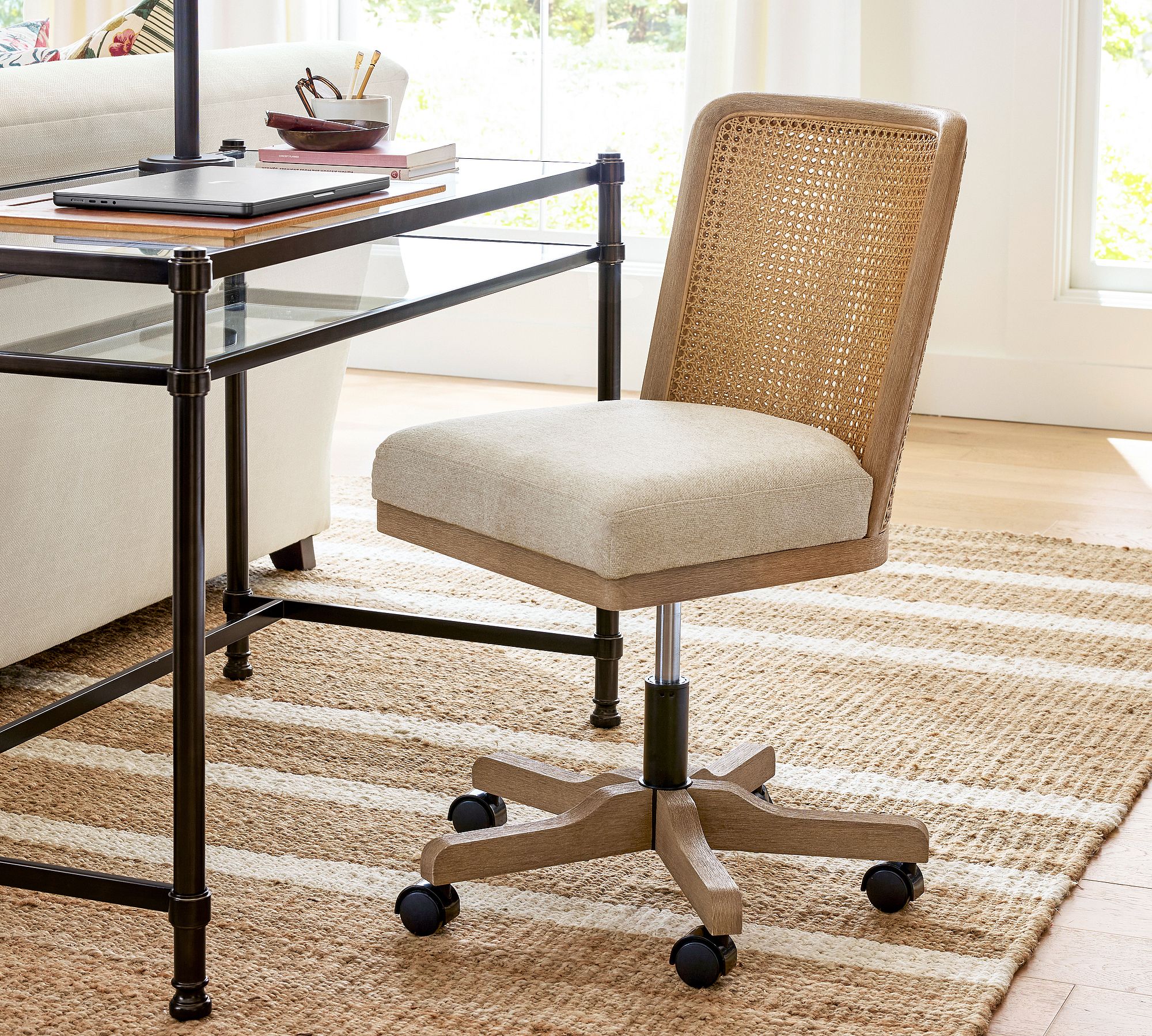 Sand Elliot Upholstered Cane Desk Chair