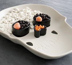 Figural Skull Stoneware Condiment Server