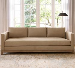 Jake Leather Seadrift Wood Base Sofa (63&quot;&ndash;120&quot;)