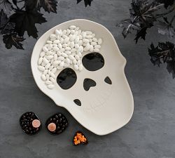 Figural Skull Stoneware Condiment Server