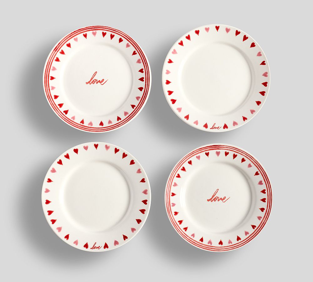 Painted Hearts Stoneware Appetizer Plates - Mixed Set of 4