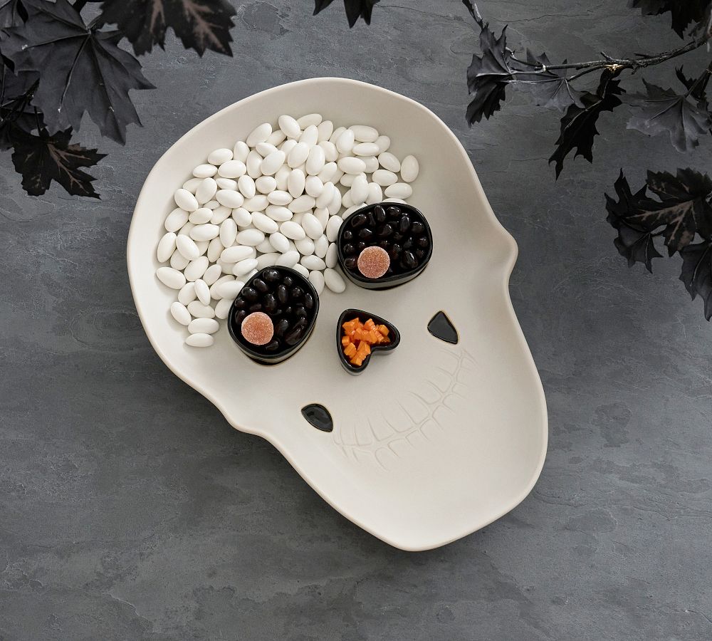 Figural Skull Stoneware Condiment Server