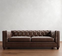 Open Box: Chesterfield Square Arm Leather Sofa (73&quot;&ndash;96&quot;)