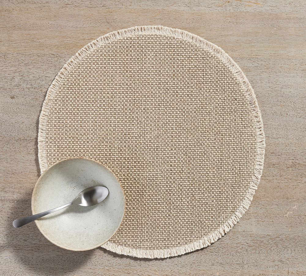 Mason Handwoven Cotton Fringe Round Placemats in soft grey - Set of 4