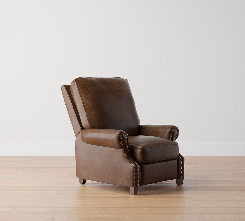 Open Box: James Roll Arm Leather Manual Recliner - Statesville Leather , Molasses