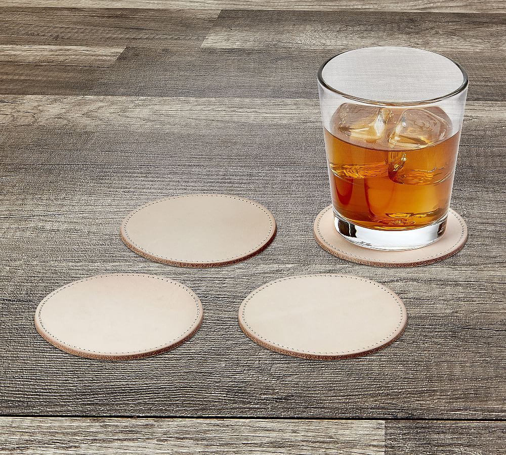 Vachetta Handcrafted Leather Round Coasters - Set of 4