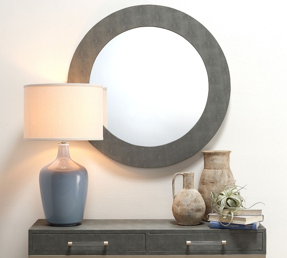 Faux Shagreen Round Wall Mirror