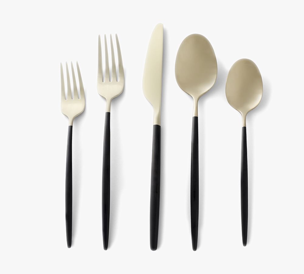 Open Box: Gaze Stainless Steel Flatware, Set of 20, Black/Champagne