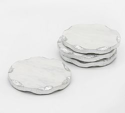 Handpainted Marble Silver Rimmed Coaster, Set of 4