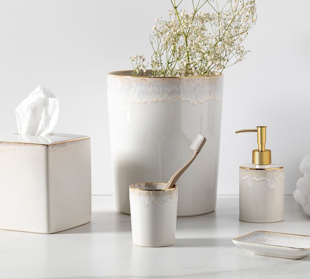 Casafina Taormina Stoneware Bathroom Accessories - White and Gold