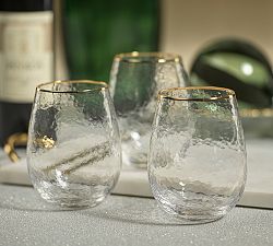 Hammered Gold Rim Stemless Wine Glasses, Set of 4