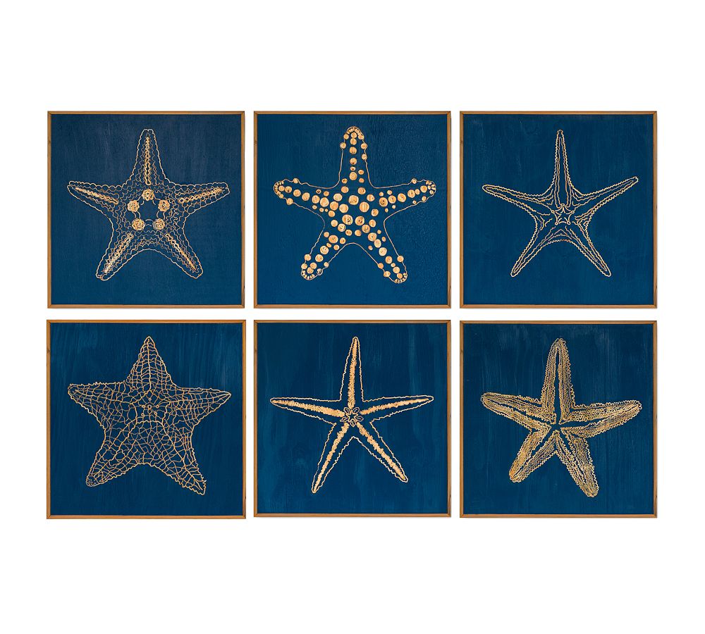 Handpainted Starfish Carved Wood Wall Art