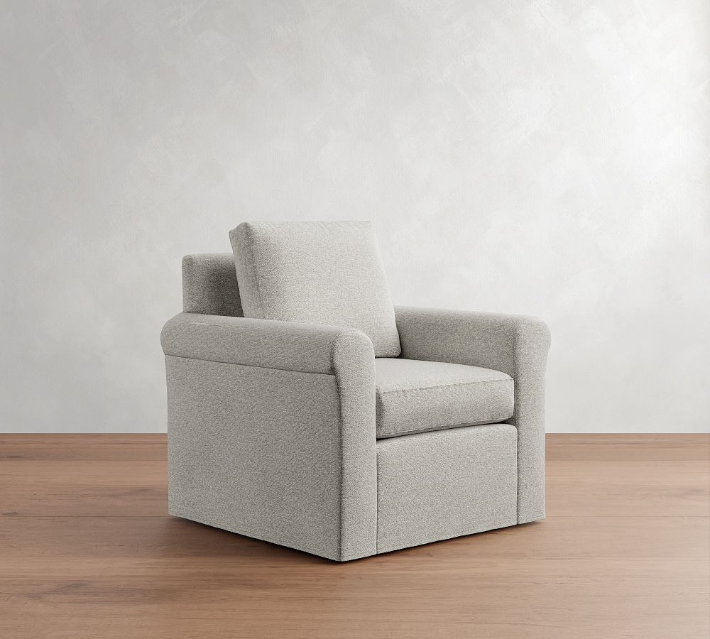 Cameron Modern Roll Arm Slipcovered Swivel Chair