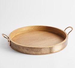 Mango Wood &amp; Copper Serving Tray