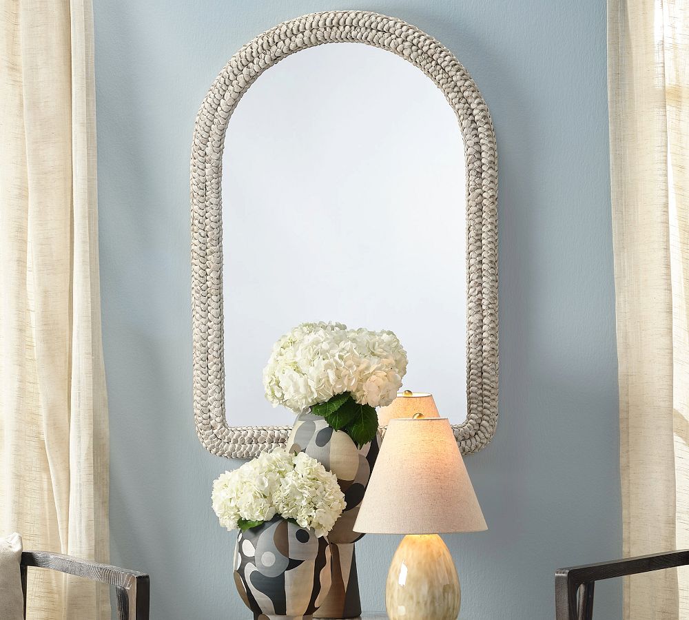 Golden Grain Woven Arched Wall Mirror