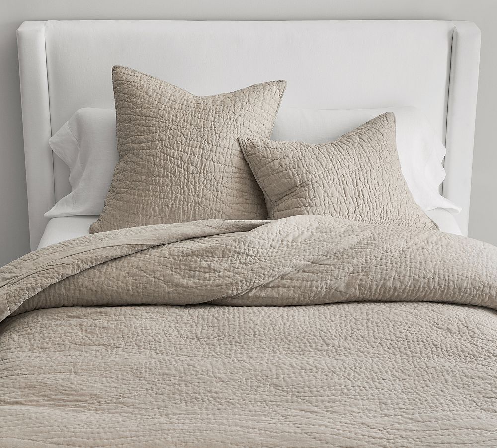 Open Box: Belgian Flax Linen Handcrafted Quilt, King/Cal. King-Warm Gray