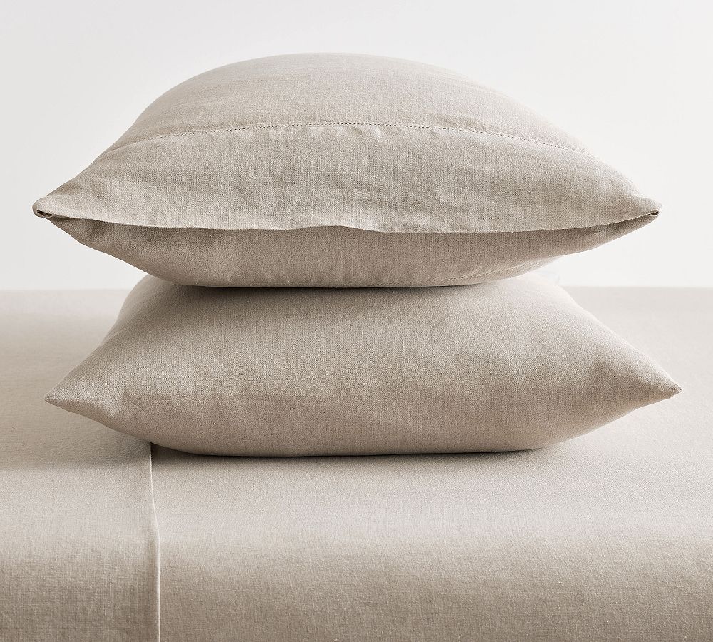 Belgian Flax Linen Hemstitch Pillowcases - Set of 2 | Color: Warm Gray | Size: Standard